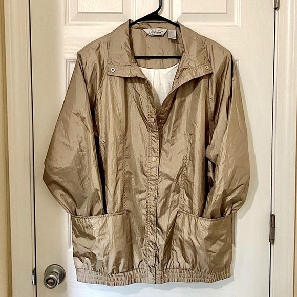 VTG HABAND Womens bomber metallic Coat Jacket Tan Fully Lined Nylon SIZE M - Picture 1 of 8